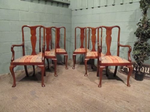 Antique Set Six Edwardian Walnut Queen Anne Dining Chairs C1900 W6770/20.2