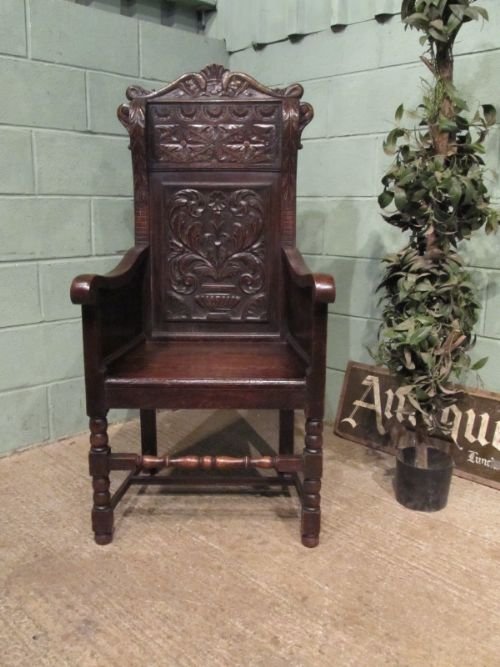 Antique Early Victorian Carved Oak Wainscot Chair C1840 W6811/20.2