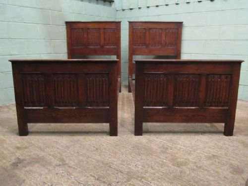 Antique Pair Victorian Arts & Crafts Joined Oak Single Beds  C1890 W6822/27.2