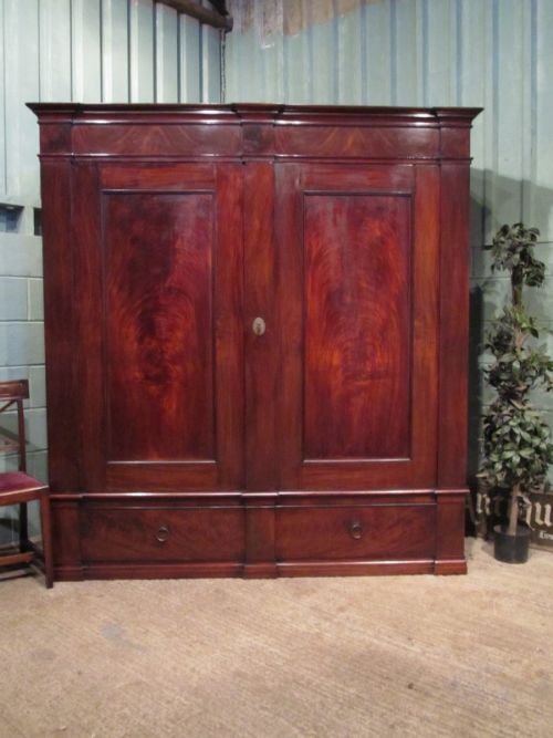 Antique French Louis Philippe Large Mahogany Double Wardrobe C1840 W6834