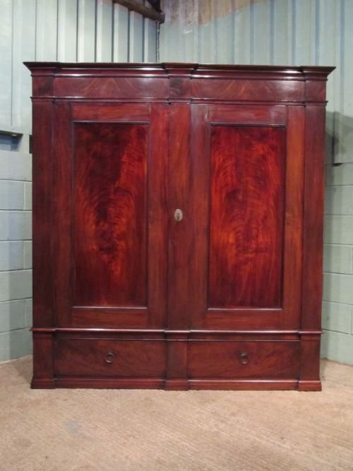 fig 1. ANTIQUE FRENCH LOUIS PHILIPPE LARGE MAHOGANY DOUBLE WARDROBE C1840 W6834