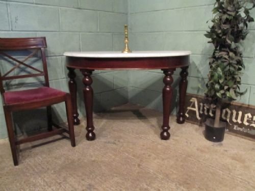 Antique Victorian Marble Top Mahogany Demi Lune Table C1860 W6863/19.3