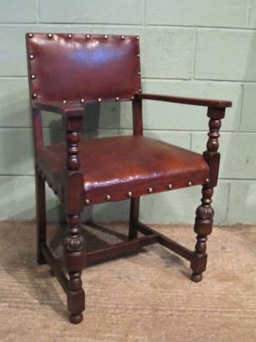 fig 1. ANTIQUE EDWARDIAN SET SIX OAK & LEATHER DINING CHAIRS C1900 W6871/19.2