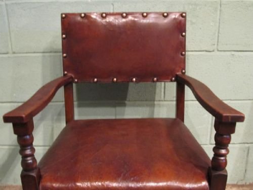 fig 2. ANTIQUE EDWARDIAN SET SIX OAK & LEATHER DINING CHAIRS C1900 W6871/19.2
