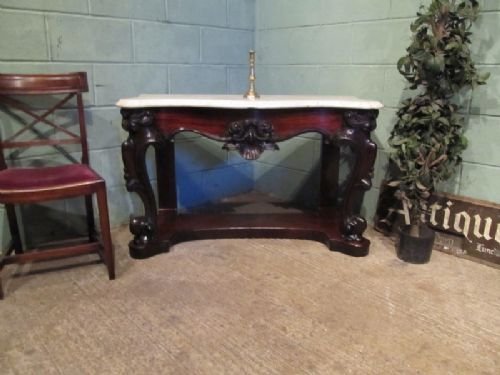 fig 1. ANTIQUE WILLIAM 1V MARBLE & MAHOGANY SERPENTINE CONSOLE TABLE C1830 W6802/26.3