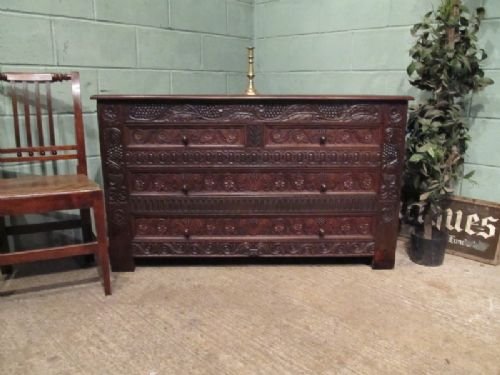 Antique Georgian Carved Oak Chest of Drawers C1780 W6891/9.4