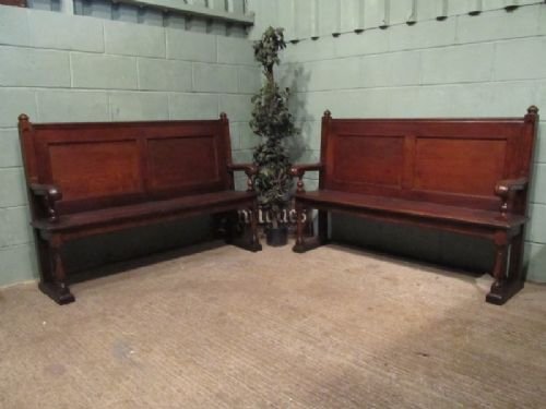 Antique Pair Victorian Oak Hall Settles C1880 W6893/9.4