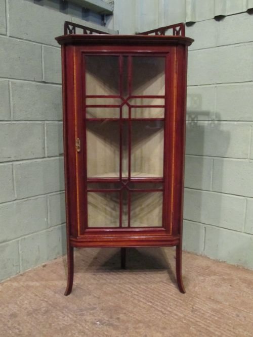 fig 1. ANTIQUE EDWARDIAN GLAZED MAHOGANY CORNER DISPLAY CABINET C1900 W6915/16.4
