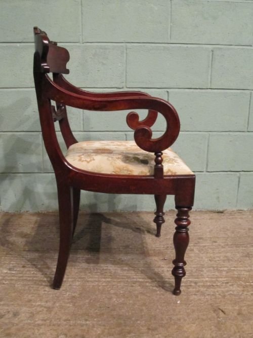 Antique William 1v Mahogany Scroll Arm Side or Desk Chair C1830 W6906/1.5