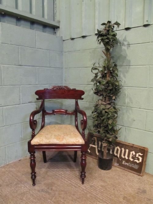 fig 1. ANTIQUE WILLIAM 1V MAHOGANY SCROLL ARM SIDE OR DESK CHAIR C1830 W6906/1.5