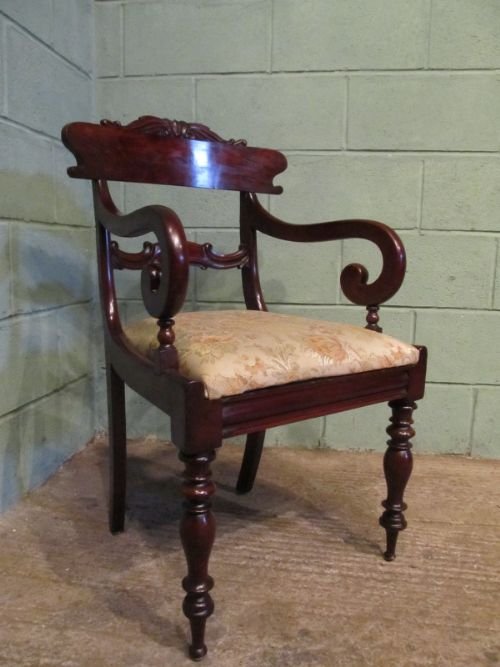 fig 2. ANTIQUE WILLIAM 1V MAHOGANY SCROLL ARM SIDE OR DESK CHAIR C1830 W6906/1.5