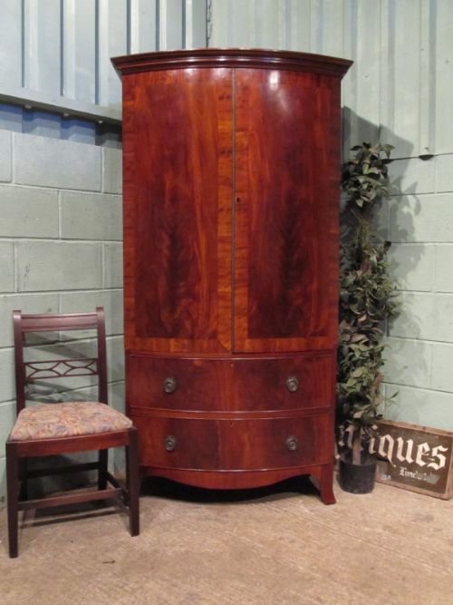 Antique Edwardian Mahogany Bow Front Single Wardrobe C1900 W6924/7.5