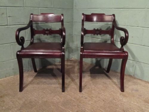Antique Pair Regency Mahogany Elbow Chairs C1820 W6935/21.5