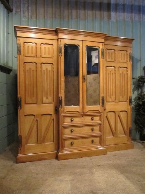 Antique Victorian Large Arts & Crafts Ash  Triple Wardrobe Compactum C1890 W6963/28.5