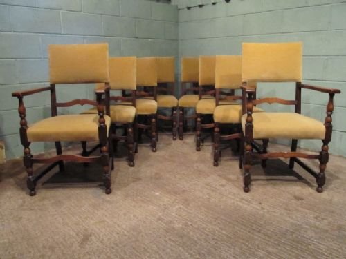Antique Set Eight Late Victorian Oak & Velvet Dining Chairs C1890 W6957/28.5