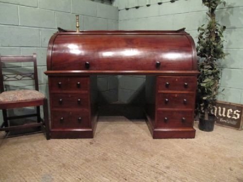 Antique Large Victorian Mahogany Barrel Front Pedastal Desk C1880 W6968/11.6