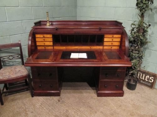 fig 1. ANTIQUE LARGE VICTORIAN MAHOGANY BARREL FRONT PEDASTAL DESK C1880 W6968/11.6
