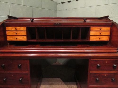 fig 2. ANTIQUE LARGE VICTORIAN MAHOGANY BARREL FRONT PEDASTAL DESK C1880 W6968/11.6