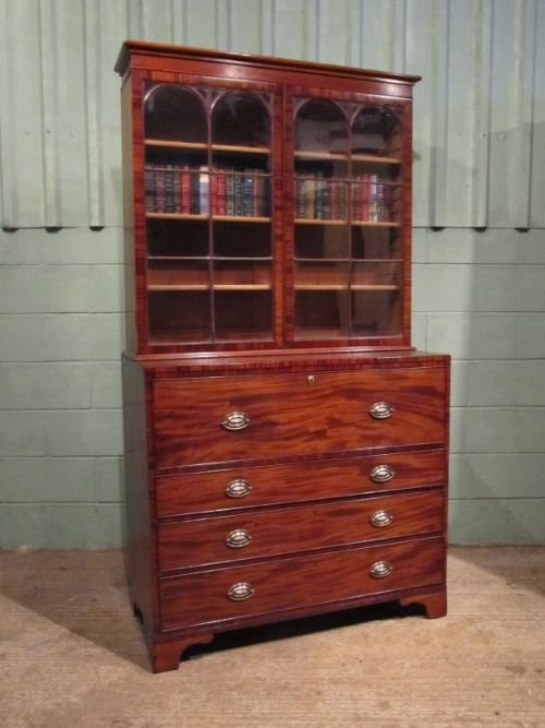 fig 1. ANTIQUE REGENCY MAHOGANY SECRETAIRE BOOKCASE C1820 W6962/11.6