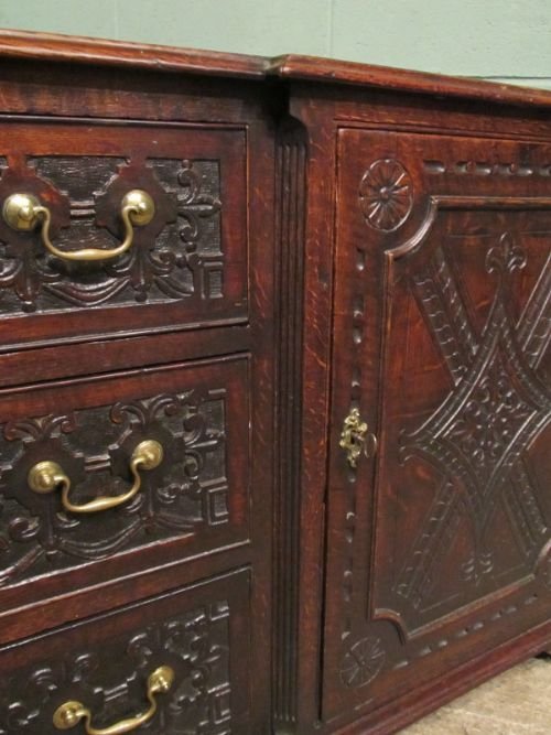 fig 1. Antique Georgian Carved Oak Dresser Base Sideboard c1780 w6994/18.6