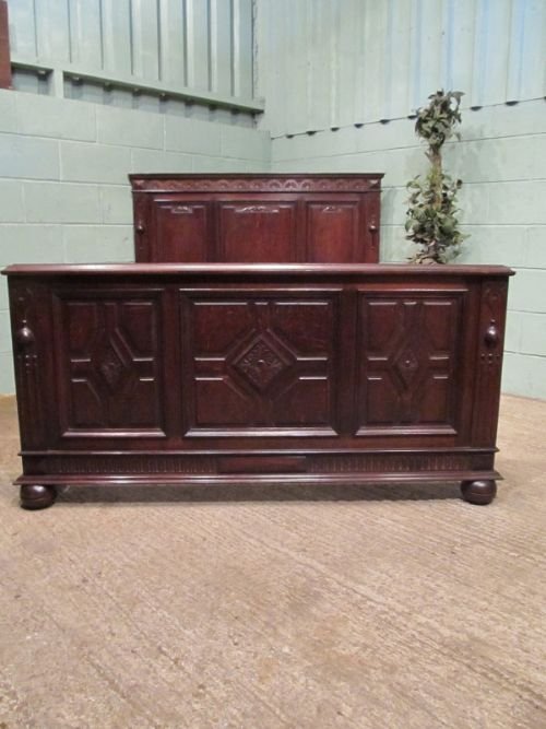 Antique Victorian Carved Oak Double Bed C1880 W6995/18.6