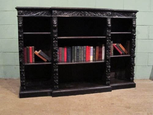 Antique Victorian Carved Gothic Oak Breakfront Open Bookcase C1880 W6979/18.6