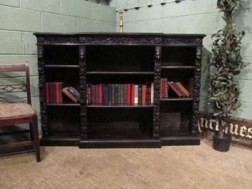 fig 1. Antique Victorian Carved Gothic Oak Breakfront Open Bookcase c1880 w6979/18.6
