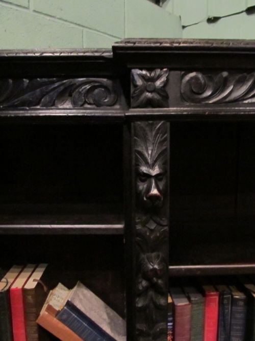 fig 2. Antique Victorian Carved Gothic Oak Breakfront Open Bookcase c1880 w6979/18.6