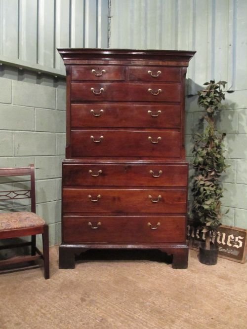 Antique Georgian Inlaid Oak Chest on Chest of Drawers C1780 W6978/18.6