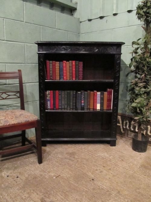 Antique Victorian Carved Gothic Oak Open Bookcase C1880 W6982/25.6