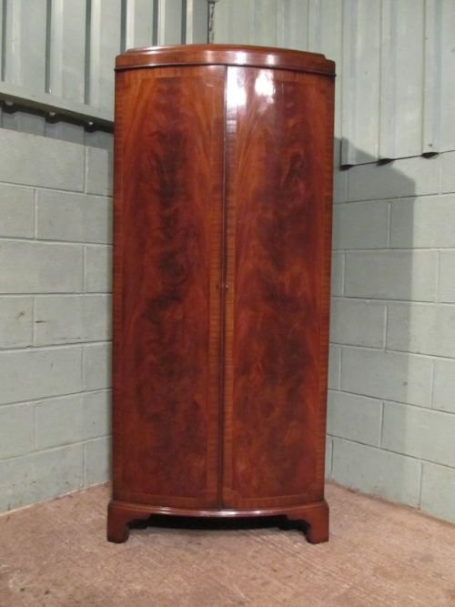 fig 1. ANTIQUE EDWARDIAN MAHOGANY BOW FRONT SINGLE WARDROBE C1900 W7002/2.7