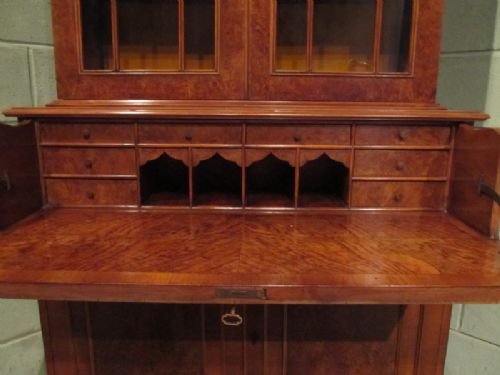 fig 2. Antique Burr Walnut Glazed Bookcase Secretaire W7024/9.7