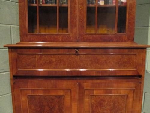 fig 1. Antique Burr Walnut Glazed Bookcase Secretaire W7024/9.7