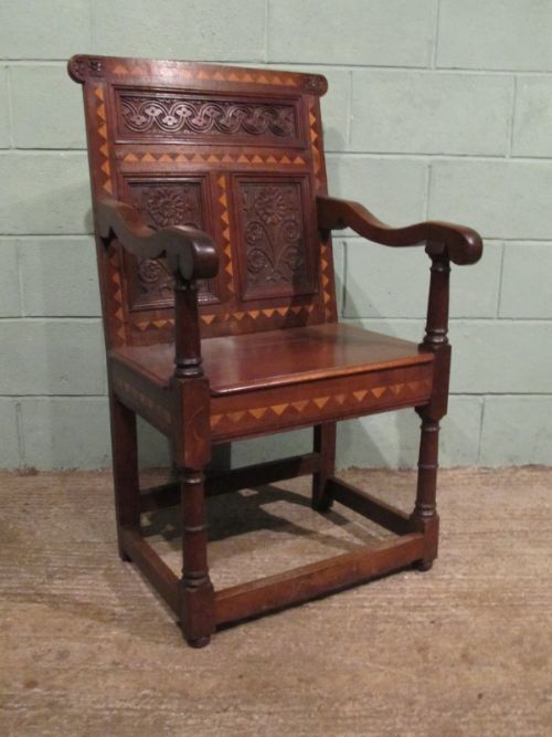 Antique Victorian Joined Oak Wainscote Armchair C1880 W7034/6.8