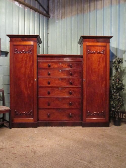 Antique Victorian Mahogany Breakfront Wardrobe Compactum C1860 W7011/13.8