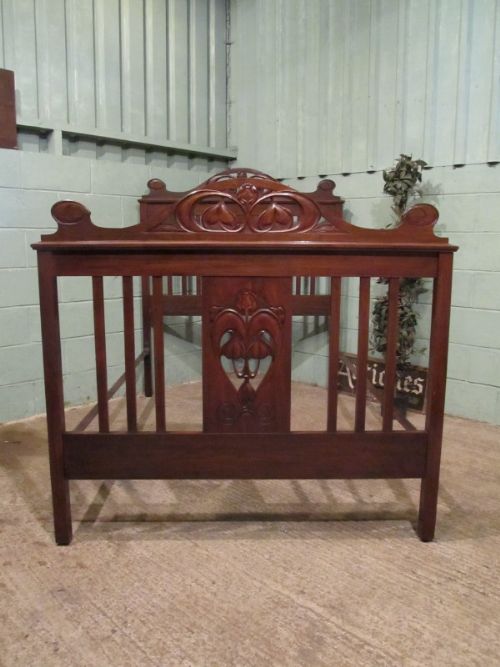 Antique Mahogany Art Nouveau Tulip Design Double Bed C1890 W7027/13.8