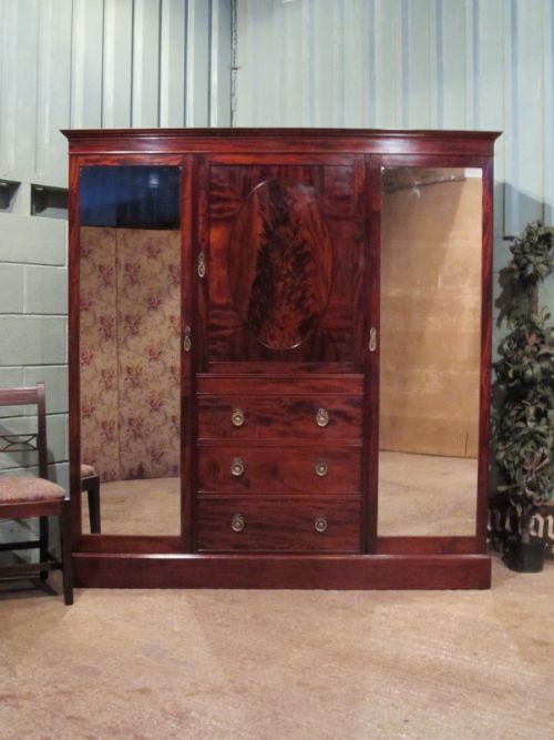 Antique Edwardian Mahogany Triple Wardrobe with Secret Drawer C1900 W7010/20.8