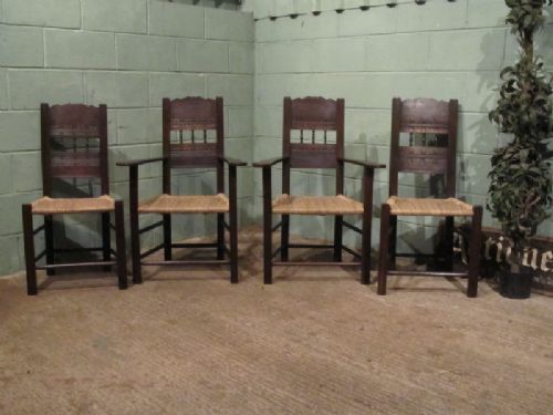 Antique Set Arts & Crafts Country Oak Dining Chairs W6250a/7.2