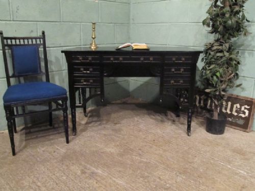 Antique Victorian Ebonised Ladies Writing Desk & Matching Chair by Marsh Jones of Leeds C1860