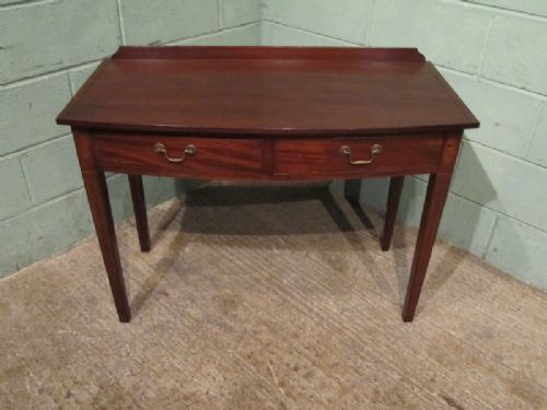 fig 1. ANTIQUE VICTORIAN MAHOGANY BOW FRONT INLAID WRITING TABLE C1890