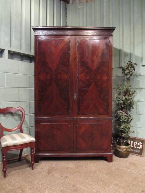 Antique Edwardian Chippendale Mahogany Double Wardrobe C1900 W7082/1.10