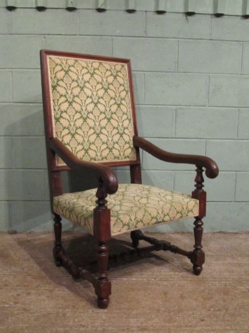 Antique Early Victorian Upholstered Oak Armchair C1840 W7083/1.10