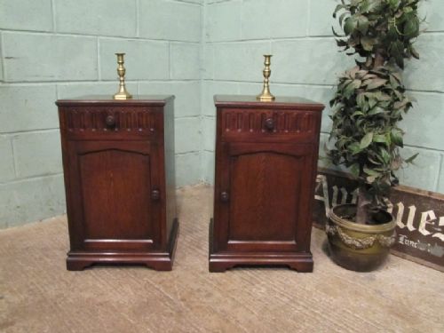 Antique Pair Oak Linen Fold Bedside Cabinets C1920 W7086/1.10