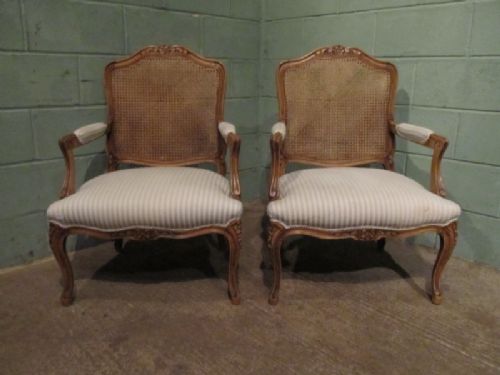 Antique Pair Louis Xv1 Style Walnut Bergere Armchairs C1920 W7108/8.10