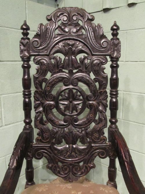 fig 2. ANTIQUE LARGE EARLY VICTORIAN CARVED OAK THRONE HALL CHAIR C1840