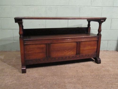 Antique Victorian Carved Oak Monks Bench C1890 W7113/15.10