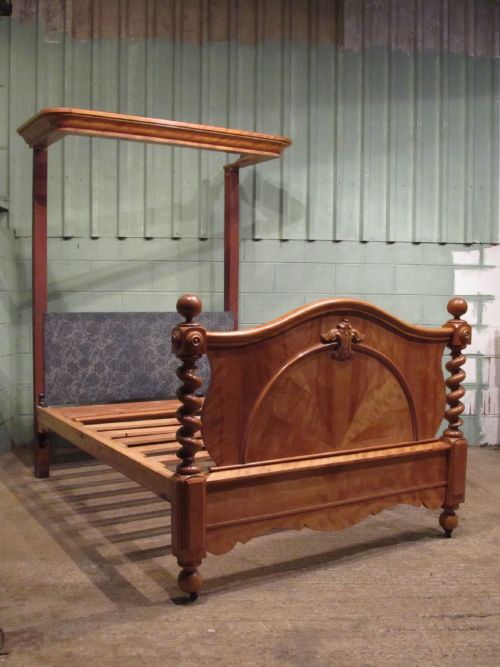 Antique Victorian Satin Birch Half Tester Double Bed C1880 W7130/15.10