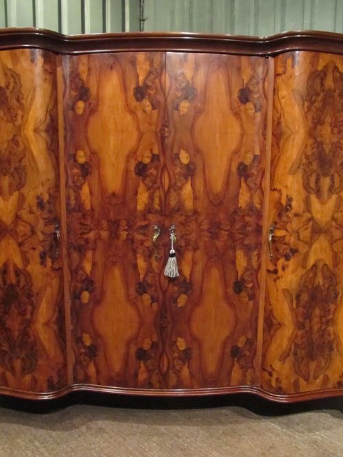 fig 2. ANTIQUE STUNNING ITALIAN BURR WALNUT SERPENTINE TRIPLE WARDROBE ARMOIRE 