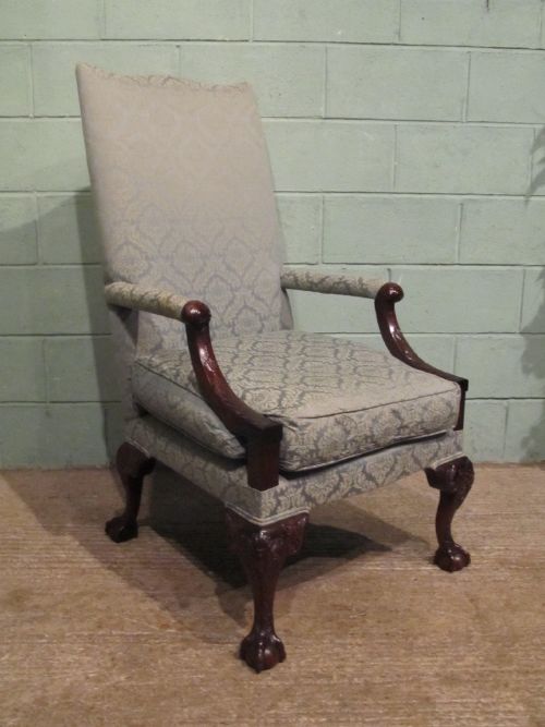 Antique Edwardian Chippendale Mahogany Library Armchair C1900