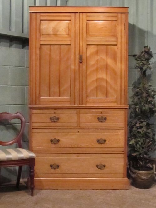 Antique Edwardian Ash Clothes Linen Press C1900 W7141/30.10